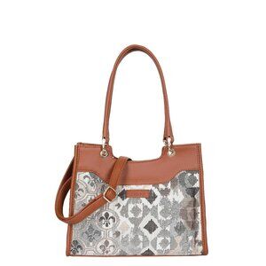 Women’s Abstract Tapestry Satchel Handbag – Stylish Crossbody in Vegan leather
